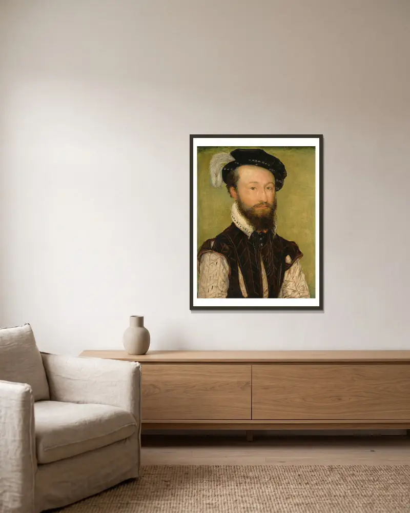 Portrait Of A Man – nr 2 av Corneille de Lyon inramad på en vägg