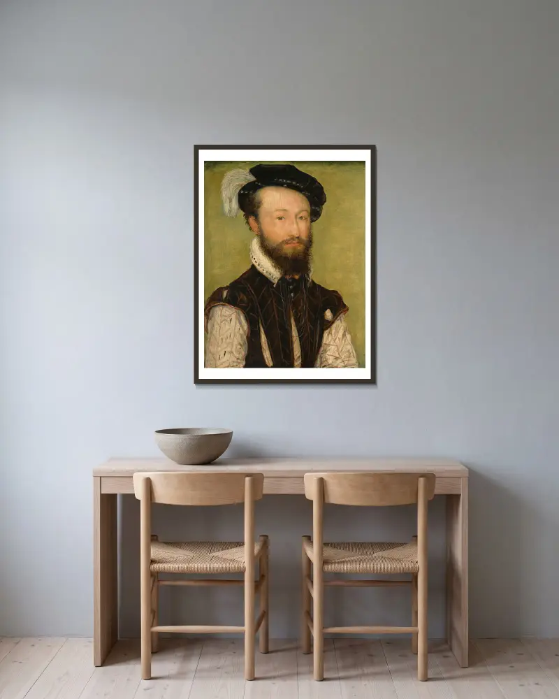 Portrait Of A Man – nr 2 av Corneille de Lyon inramad på en vägg