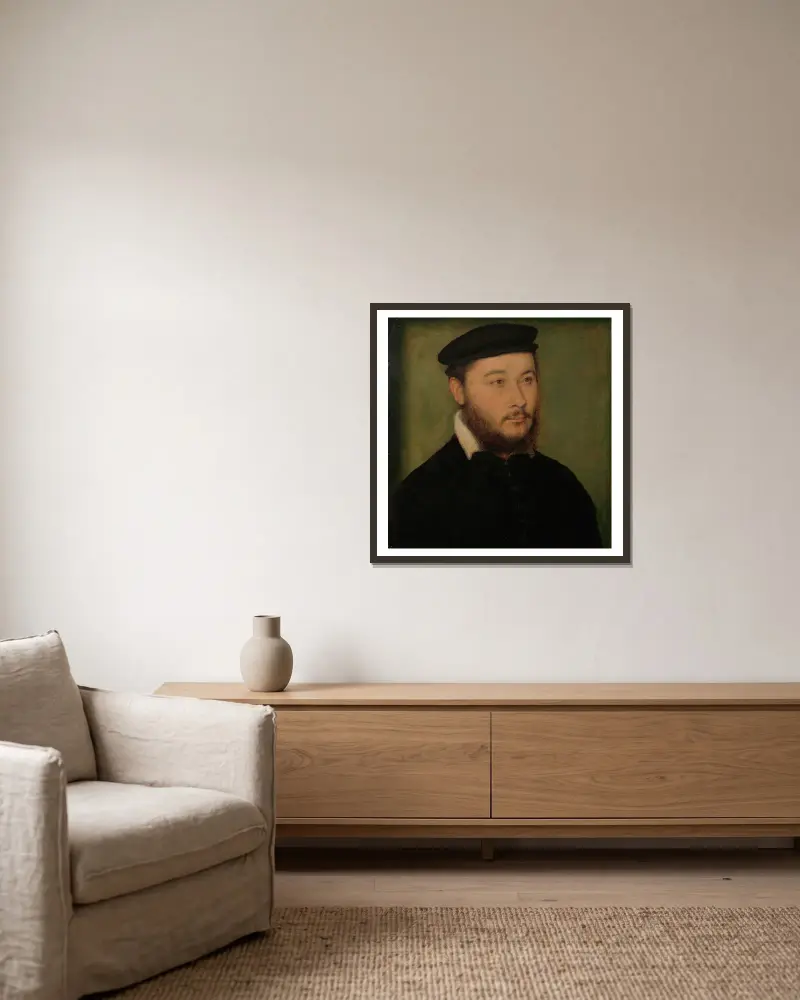 Portrait of a Man, 1540 av Corneille de Lyon inramad på en vägg