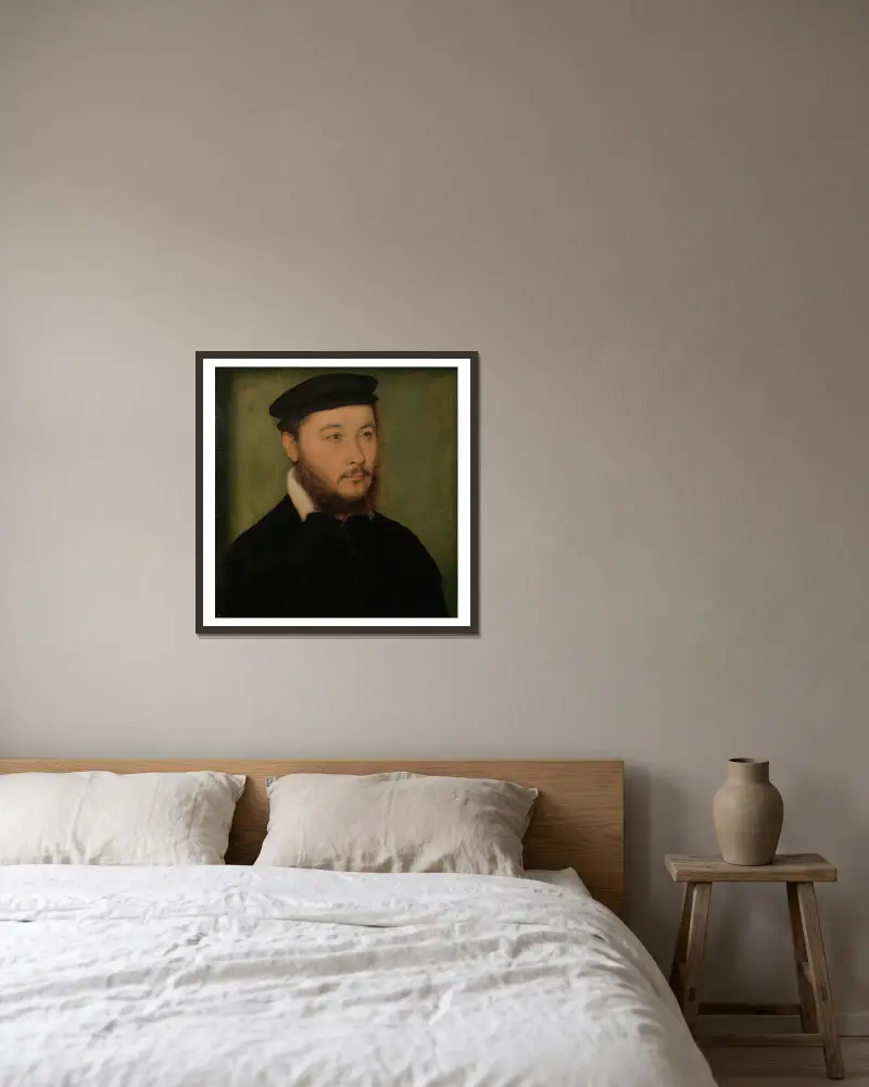 Portrait of a Man, 1540 av Corneille de Lyon inramad på en vägg