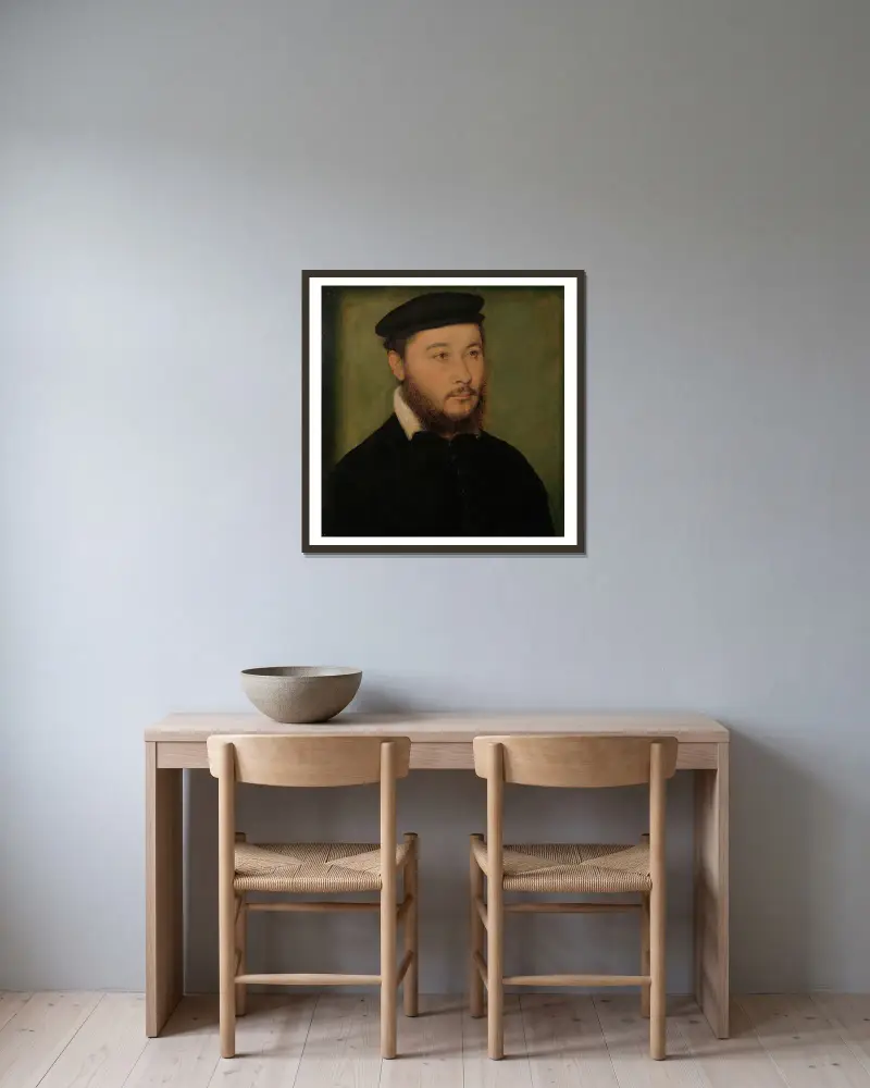 Portrait of a Man, 1540 av Corneille de Lyon inramad på en vägg