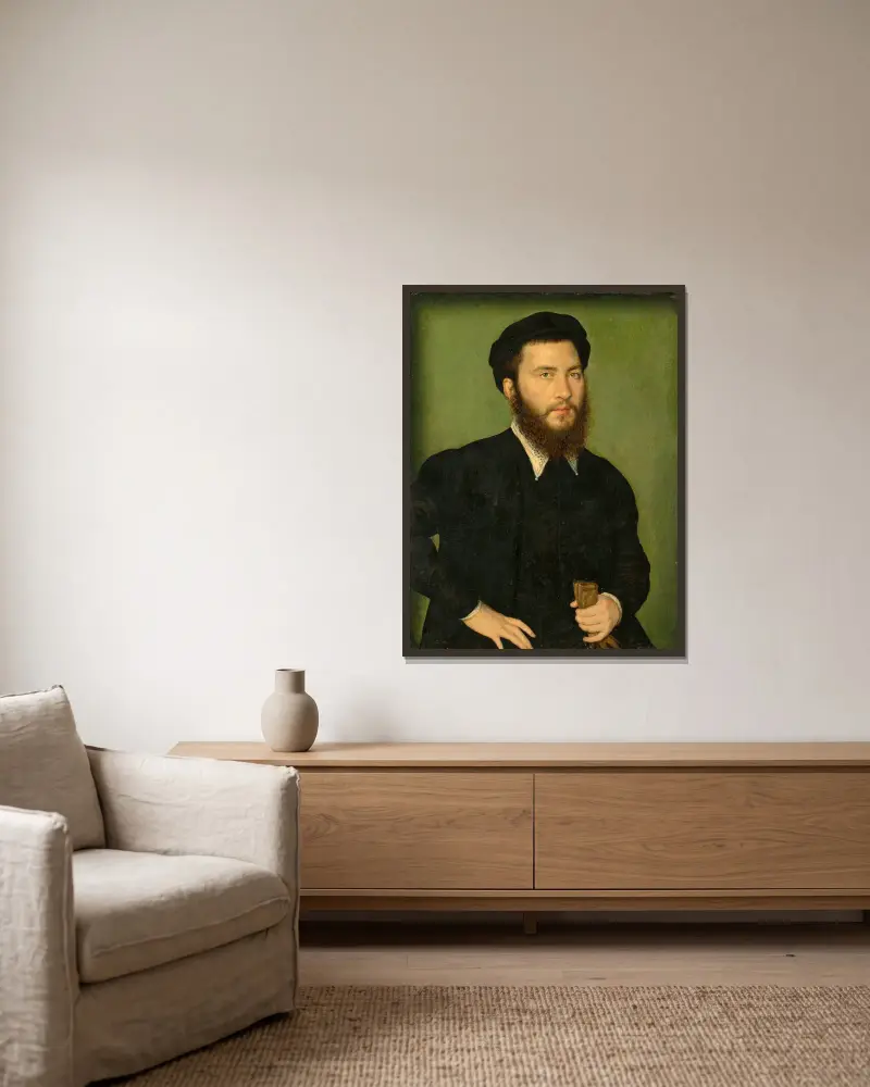 Portrait of a Man, 1550 av Corneille de Lyon inramad på en vägg