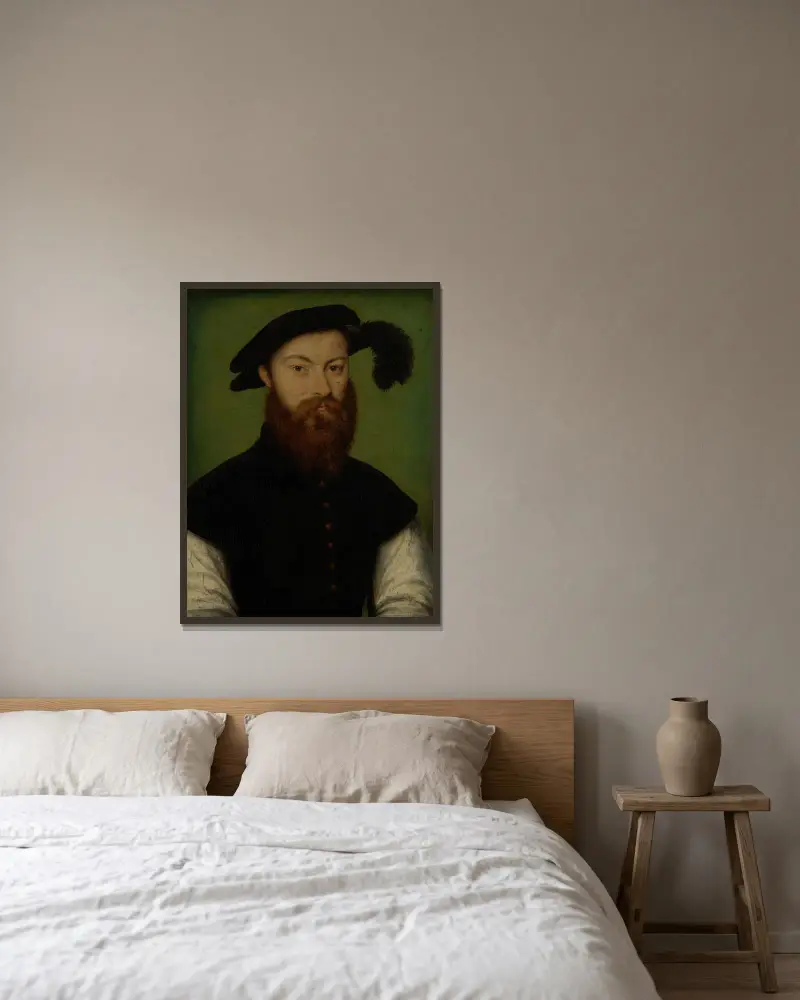 Portrait of a Man with a Black-Plumed Hat av Corneille de Lyon inramad på en vägg
