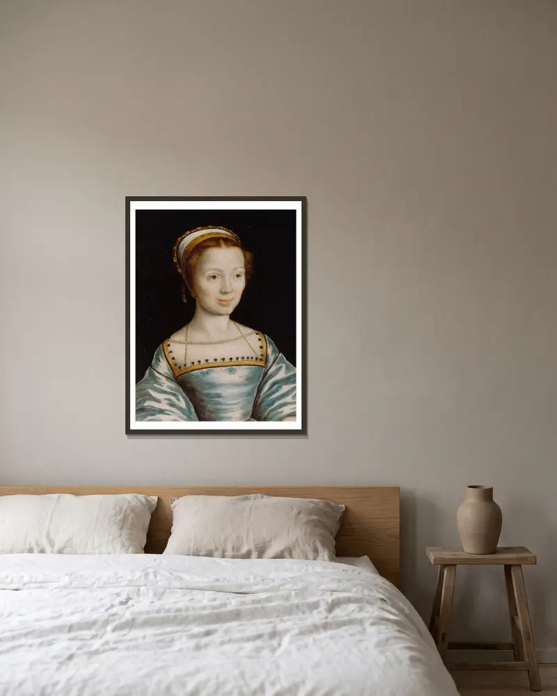 Portrait of a Woman – nr 1 av Corneille de Lyon inramad på en vägg