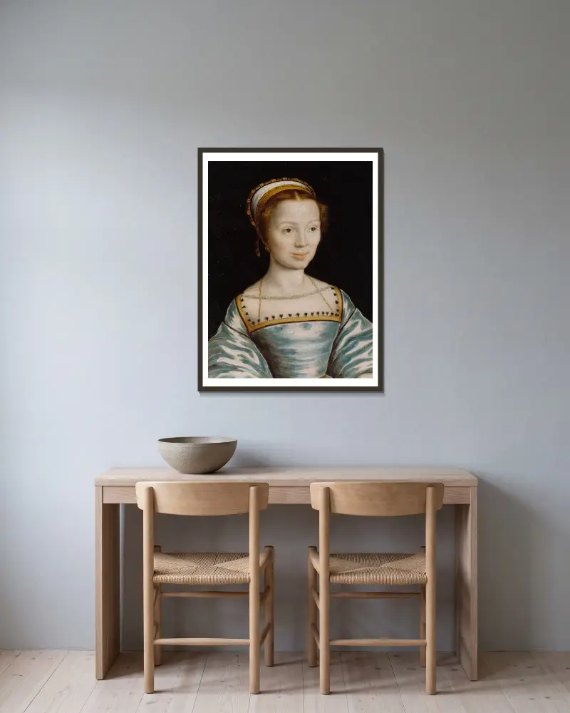 Portrait of a Woman – nr 1 av Corneille de Lyon inramad på en vägg