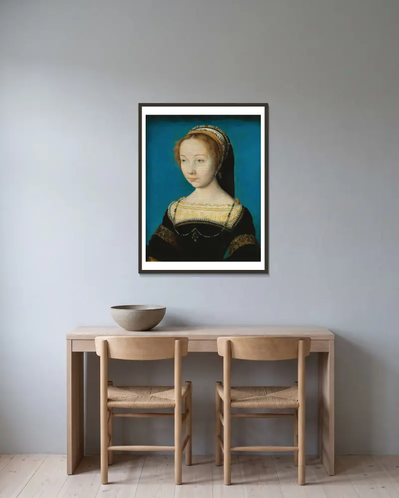 Porträtt av en kvinna, 1540 av Corneille de Lyon inramad på en vägg