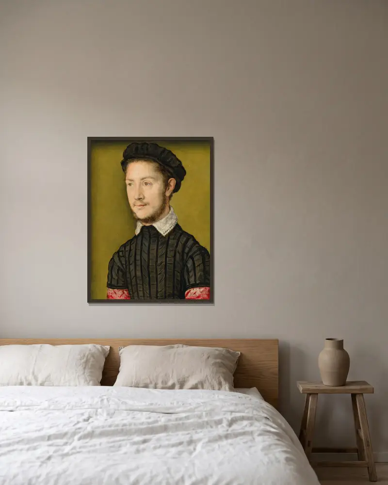 Portrait Of A Young Man, Probably An Officer Royal av Corneille de Lyon inramad på en vägg