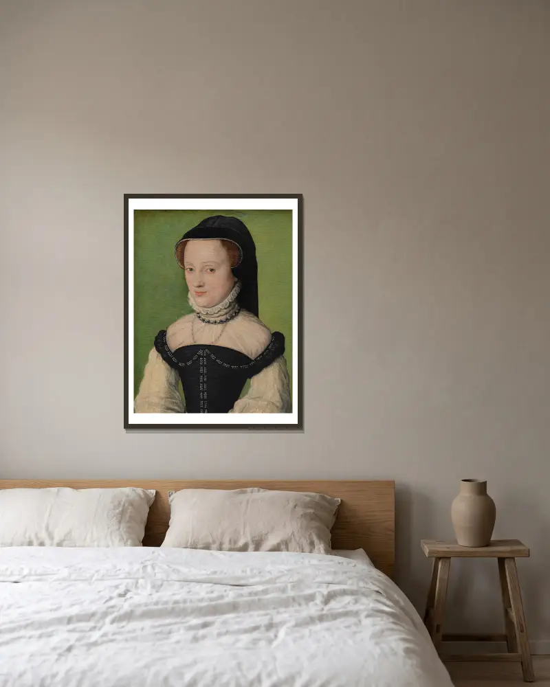 Portrait Of Madame De Châtillon av Corneille de Lyon inramad på en vägg