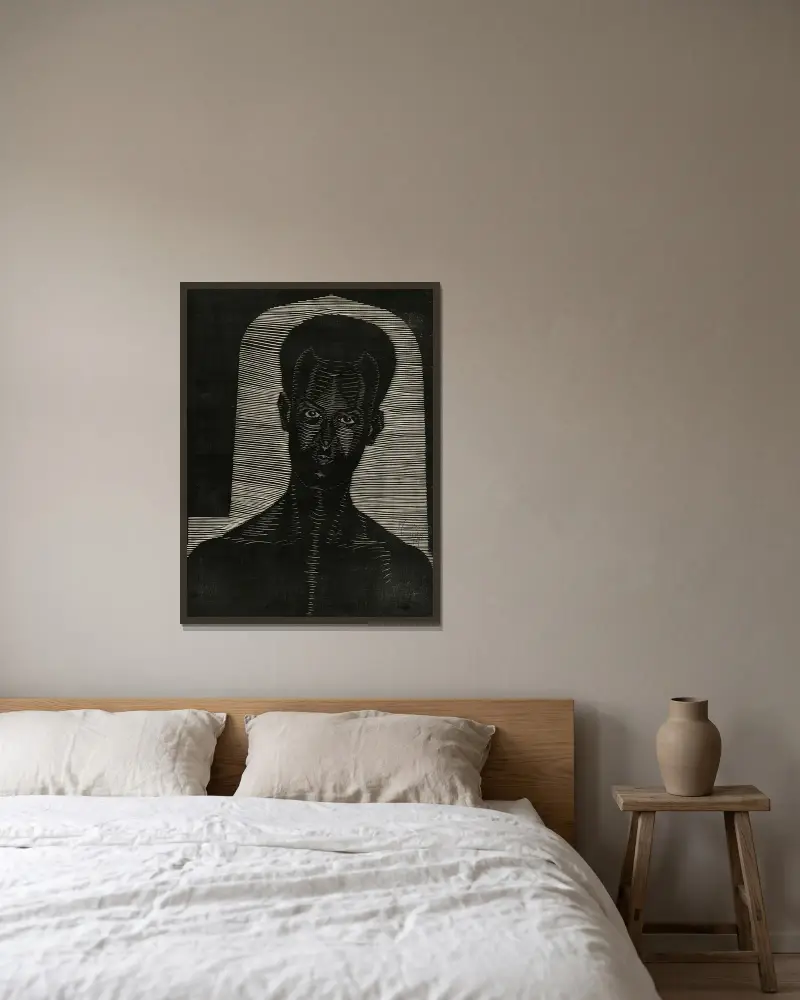 Portret van een onbekende man av Samuel Jessurun de Mesquita inramad på en vägg