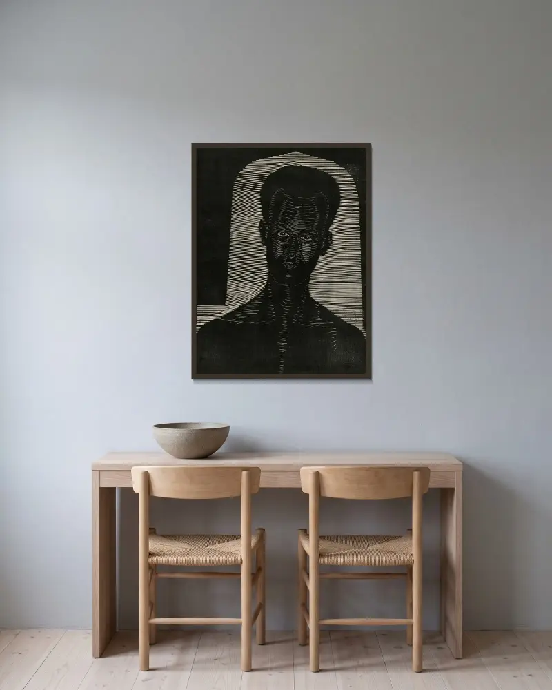 Portret van een onbekende man av Samuel Jessurun de Mesquita inramad på en vägg