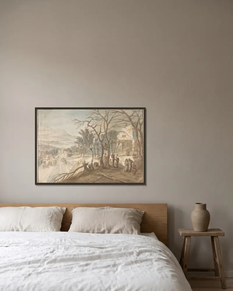 Allegory of the Months February and March av Joos de Momper inramad på en vägg