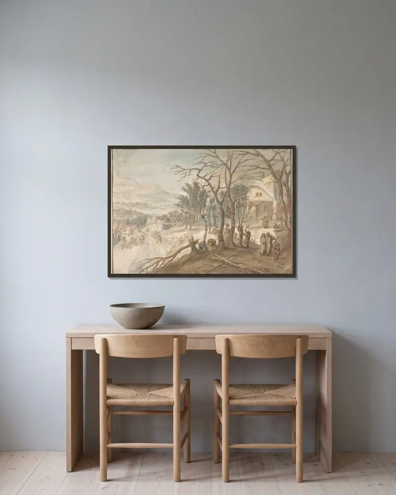 Allegory of the Months February and March av Joos de Momper inramad på en vägg