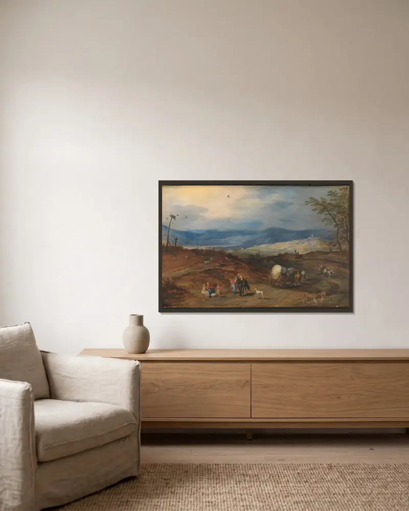 Landscape with a Road Leading Past a Place of Execution av Joos de Momper inramad på en vägg