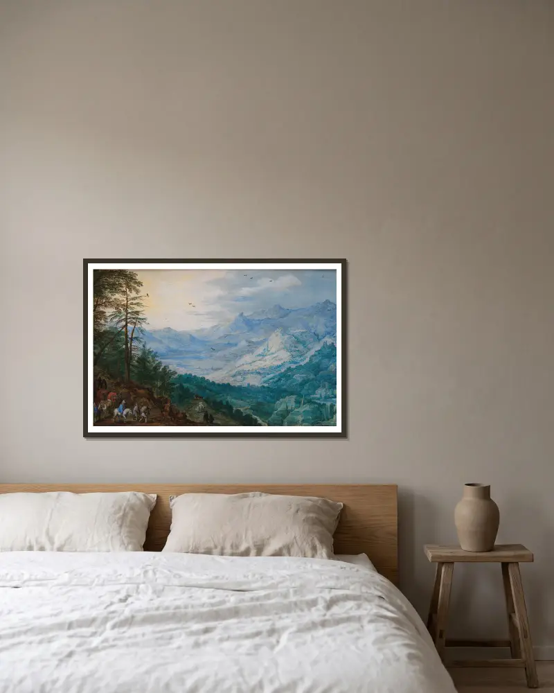 Felsenlandschaft von Joos de Momper gerahmt an einer Wand