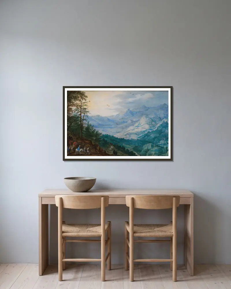 Felsenlandschaft von Joos de Momper gerahmt an einer Wand