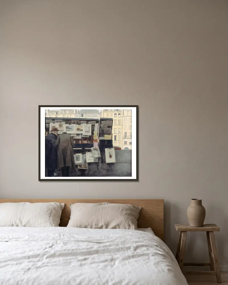 Bouquiniste sur le quai des Grands-Augustins av Bernard Boutet de Monvel inramad på en vägg