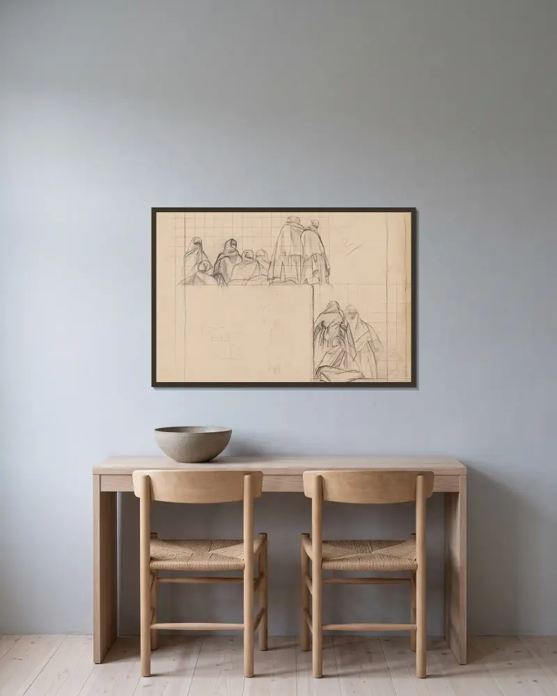 Frauen auf der Terrasse – Nr. 2 von Bernard Boutet de Monvel gerahmt an einer Wand