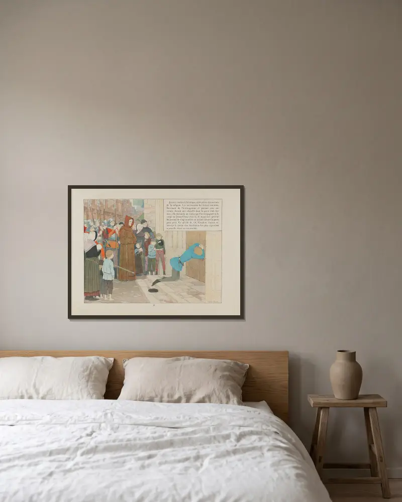 Jeanne d’Arc Pl.40 von Louis Maurice Boutet de Monvel gerahmt an einer Wand