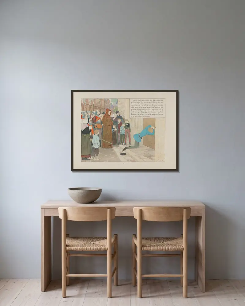 Jeanne d’Arc Pl.40 von Louis Maurice Boutet de Monvel gerahmt an einer Wand