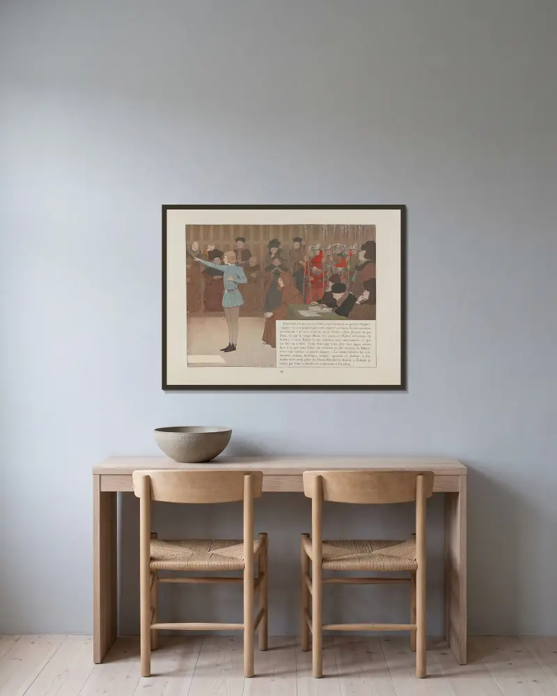 Jeanne d'Arc Pl. 42 von Louis Maurice Boutet de Monvel gerahmt an einer Wand