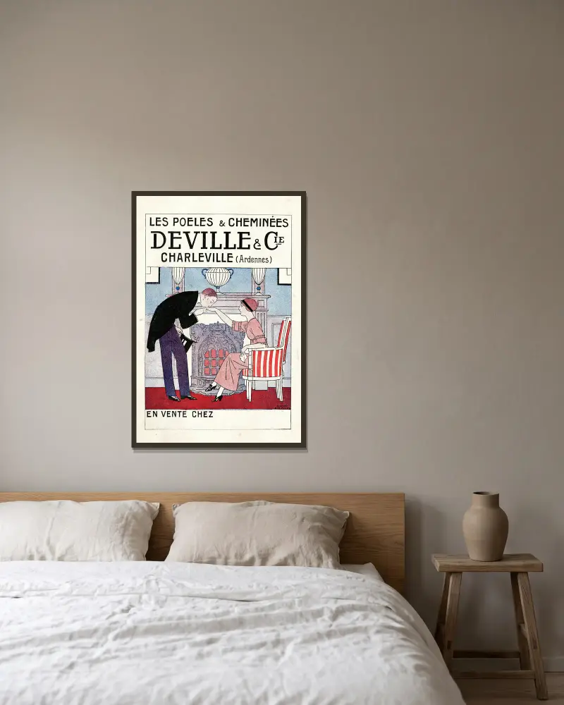 Les poêles & cheminées Deville & Cie av Bernard Boutet de Monvel inramad på en vägg