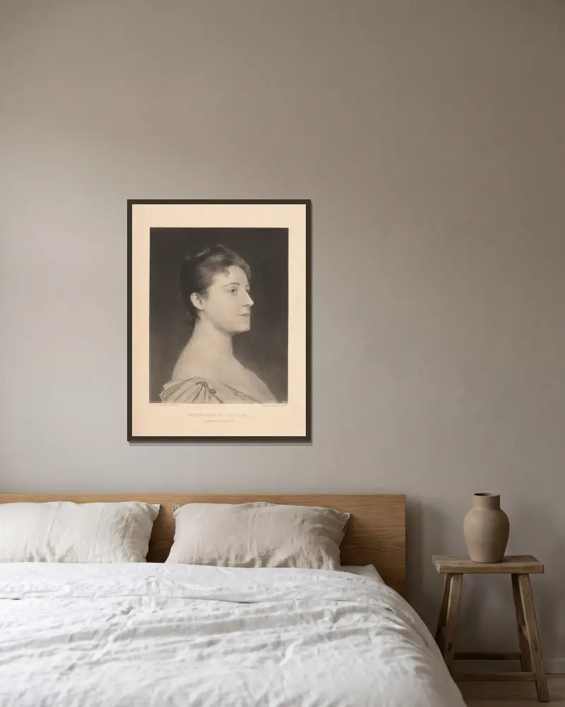 Mademoiselle Dudlay (Comedie Francaise). av Louis Maurice Boutet de Monvel inramad på en vägg