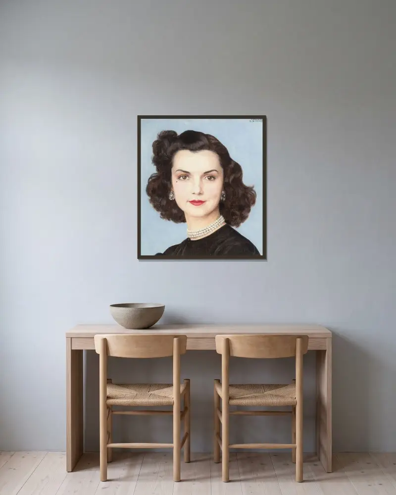 Portrait of Brenda Frazier av Bernard Boutet de Monvel inramad på en vägg