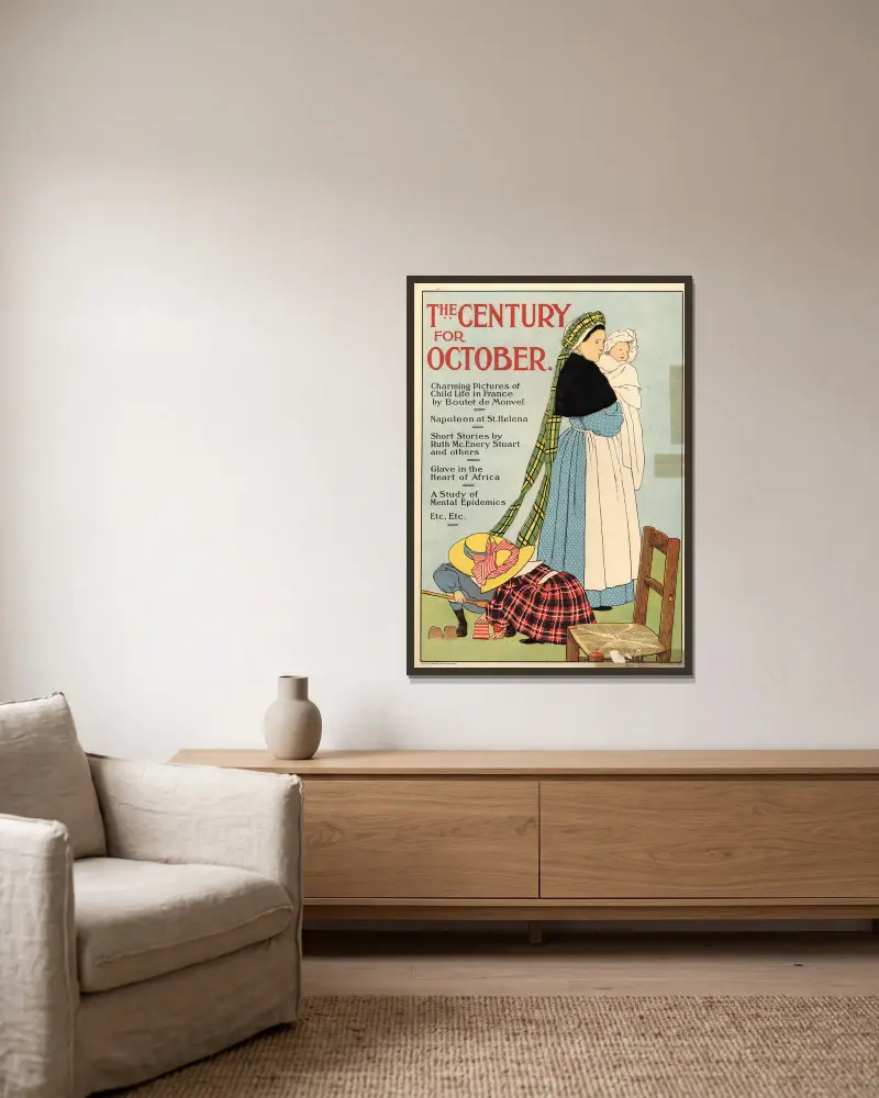 The Century für Oktober von Louis Maurice Boutet de Monvel gerahmt an einer Wand