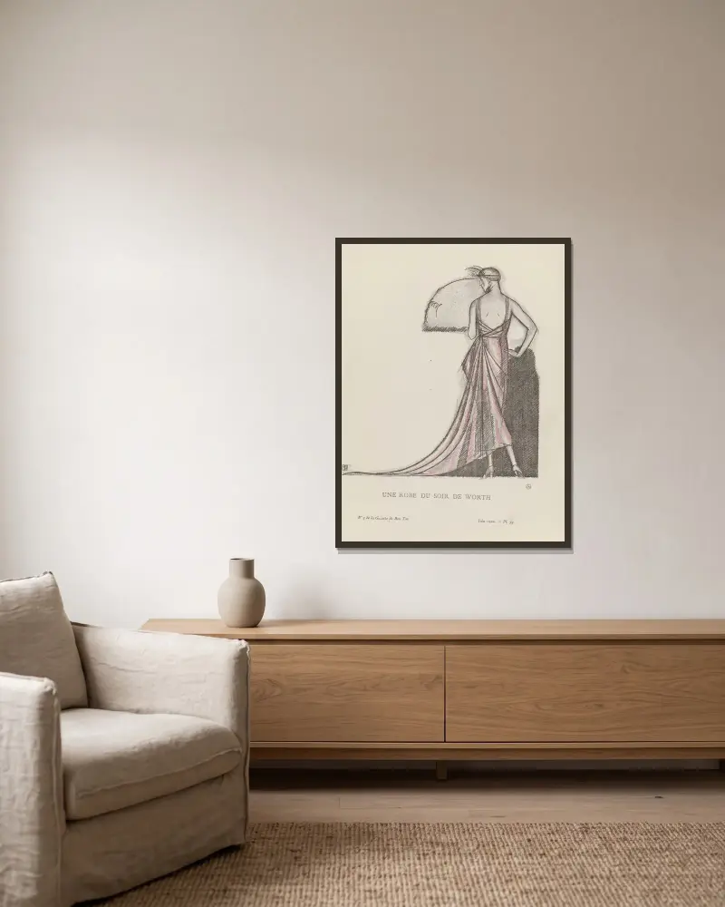 Ein Abendkleid von Worth, 1920 – Nr. 1 von Bernard Boutet de Monvel gerahmt an einer Wand