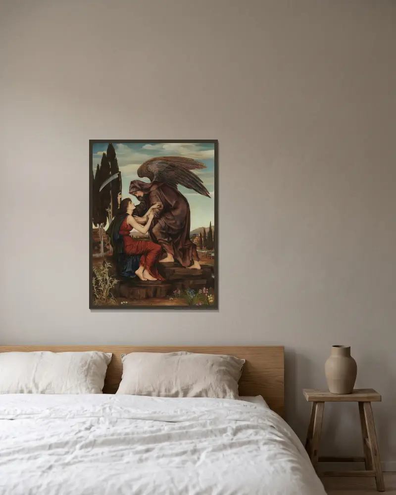 Angel of death av Evelyn De Morgan inramad på en vägg