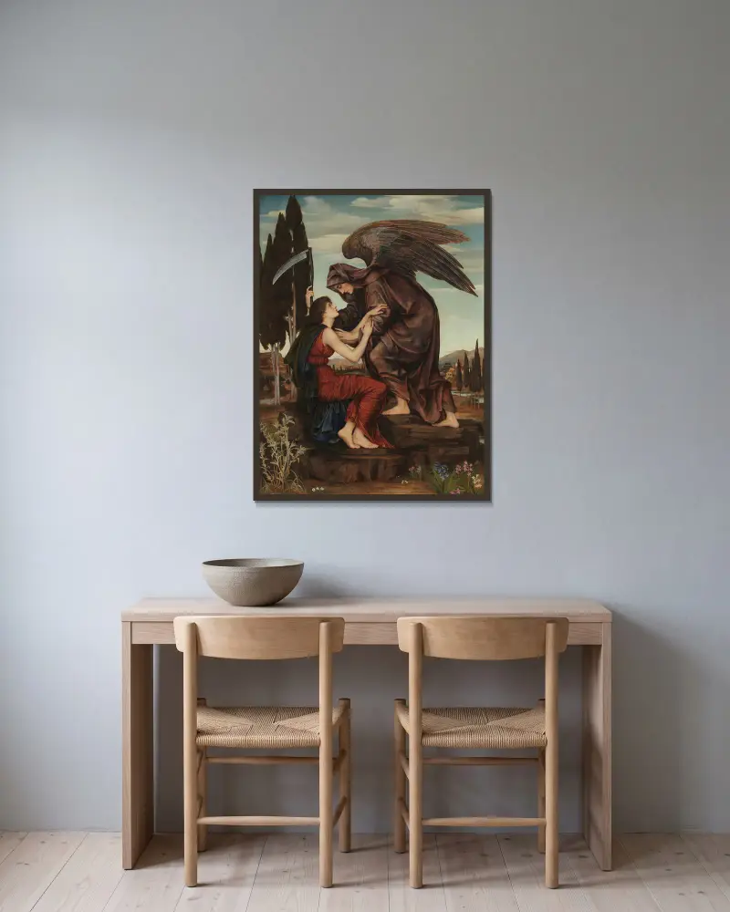 Angel of death av Evelyn De Morgan inramad på en vägg