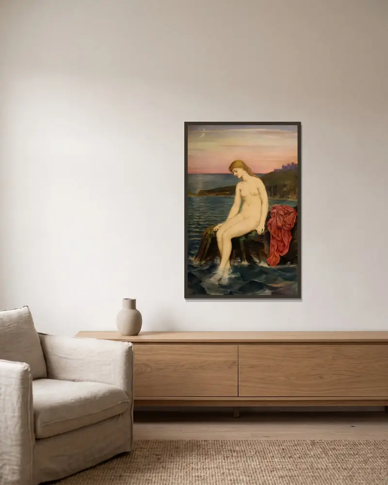 Sjöjungfrun av Evelyn De Morgan inramad på en vägg