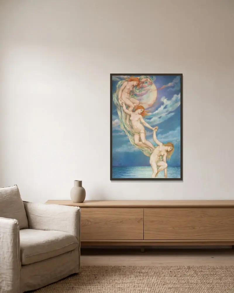 Moonbeams Dipping Into The Sea av Evelyn De Morgan inramad på en vägg