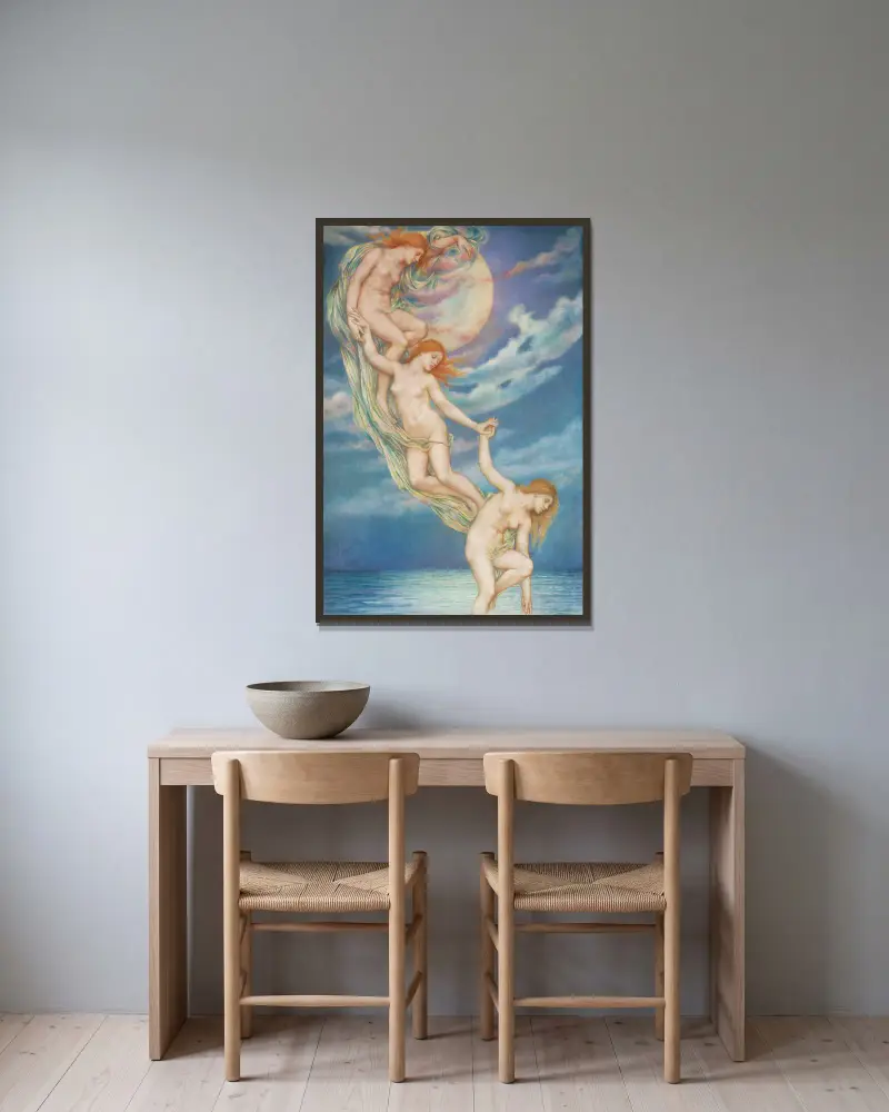 Moonbeams Dipping Into The Sea av Evelyn De Morgan inramad på en vägg