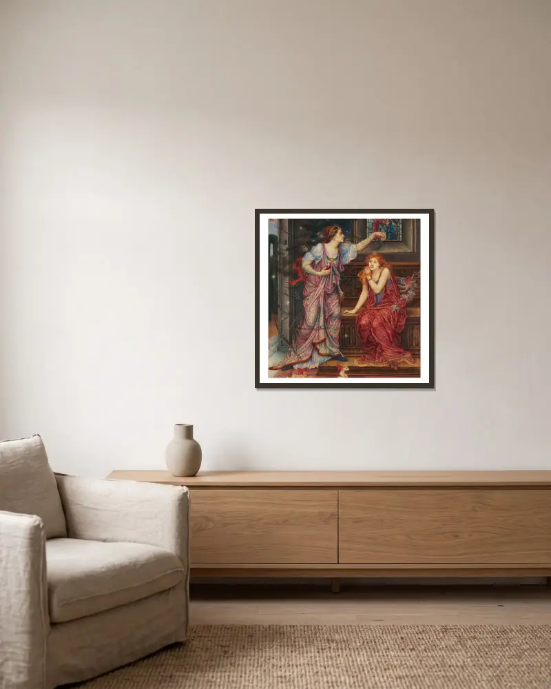 Queen Eleanor & Fair Rosamund av Evelyn De Morgan inramad på en vägg