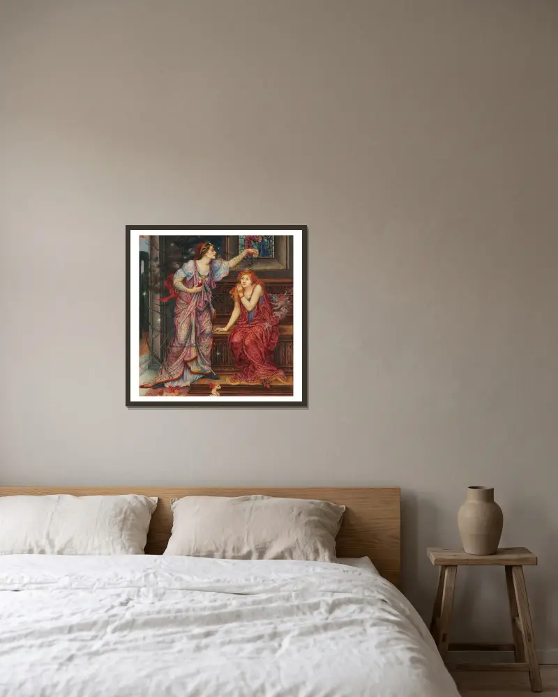 Queen Eleanor & Fair Rosamund av Evelyn De Morgan inramad på en vägg