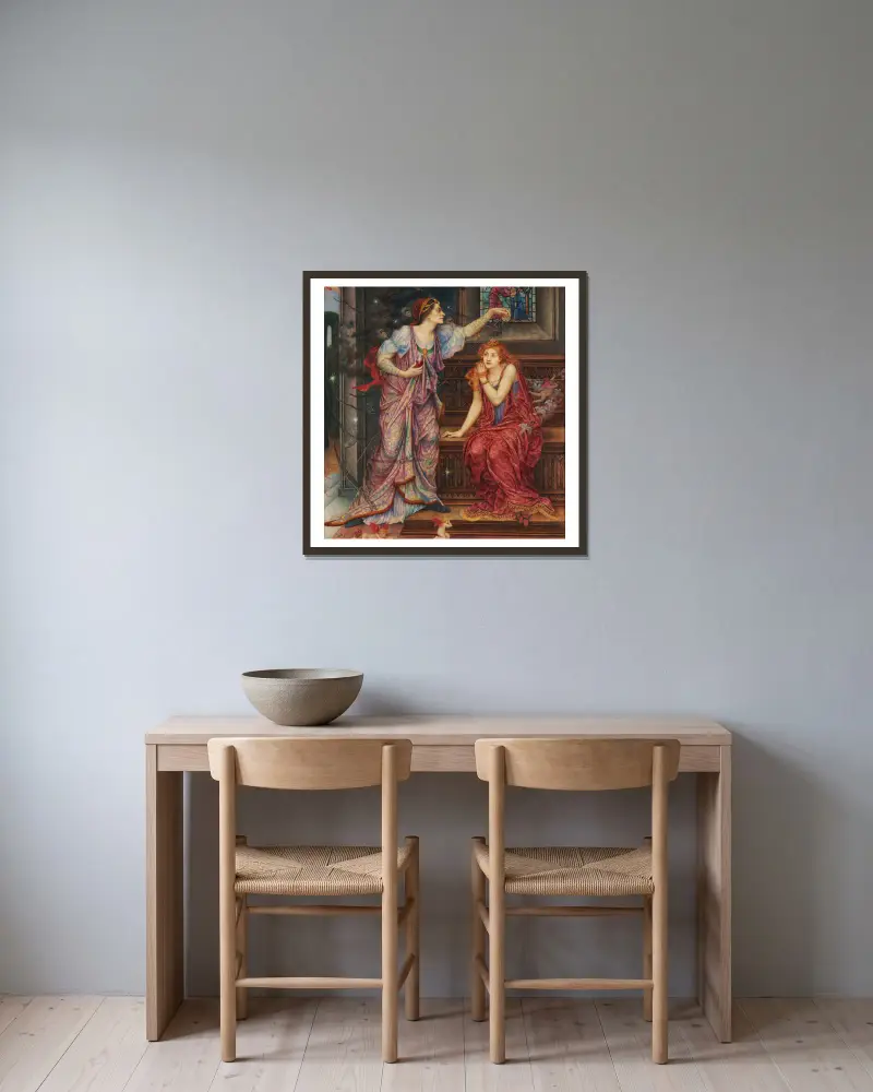 Queen Eleanor & Fair Rosamund av Evelyn De Morgan inramad på en vägg