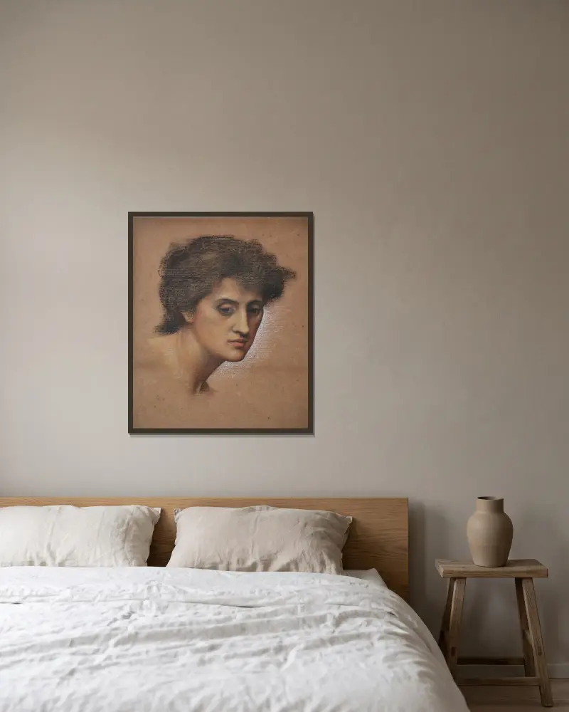 Studie eines Frauenkopfes für Die Kadenz des Herbstes von Evelyn De Morgan gerahmt an einer Wand