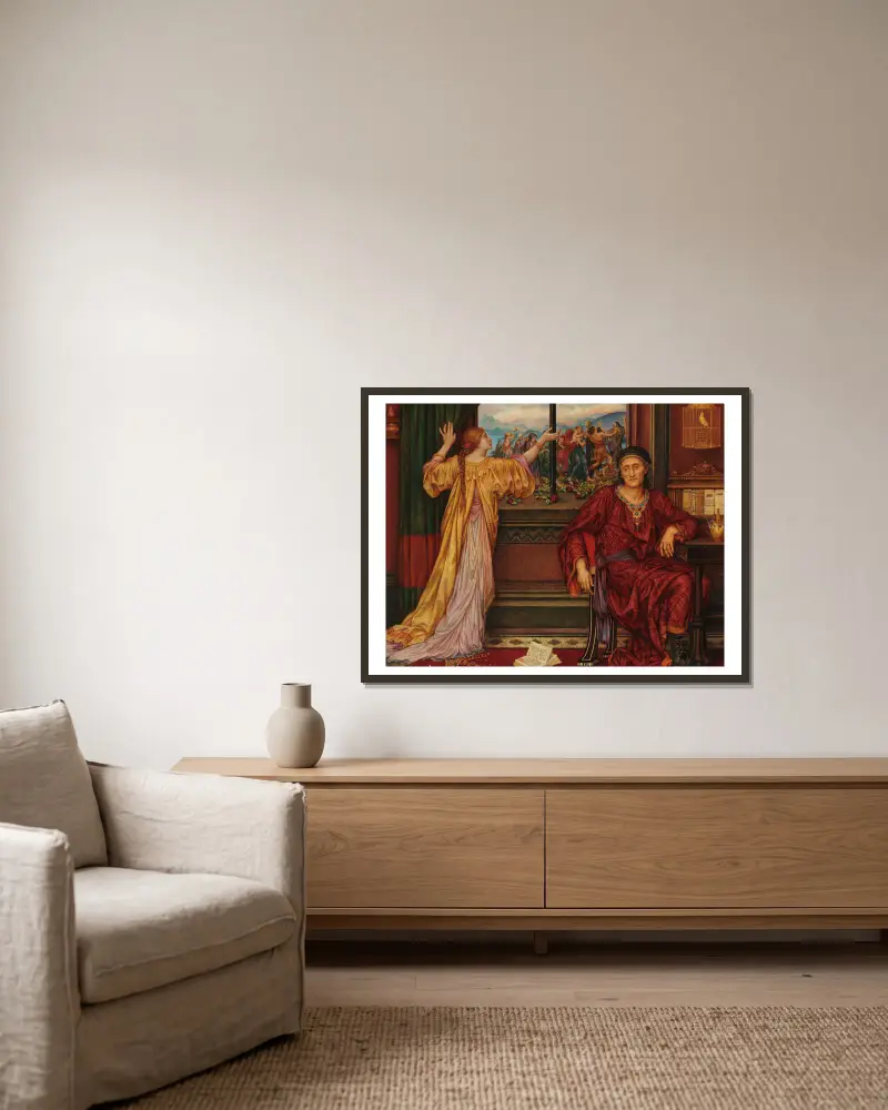 Pozlacená klec, Evelyn De Morgan v rámu na stěně