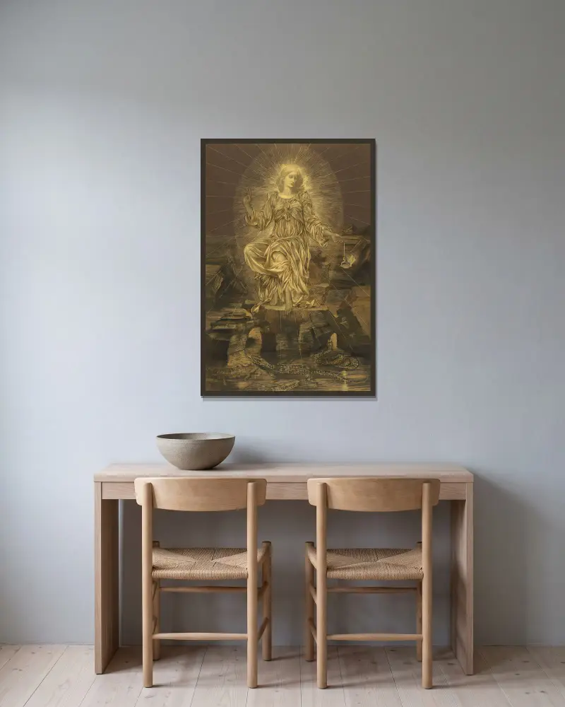 Ljuset skiner i mörkret och mörkret har inte förstått det av Evelyn De Morgan inramad på en vägg