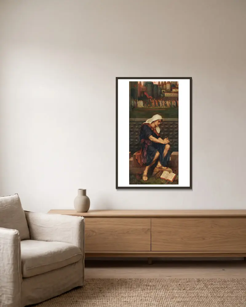 The Poor Man who Saved the City av Evelyn De Morgan inramad på en vägg