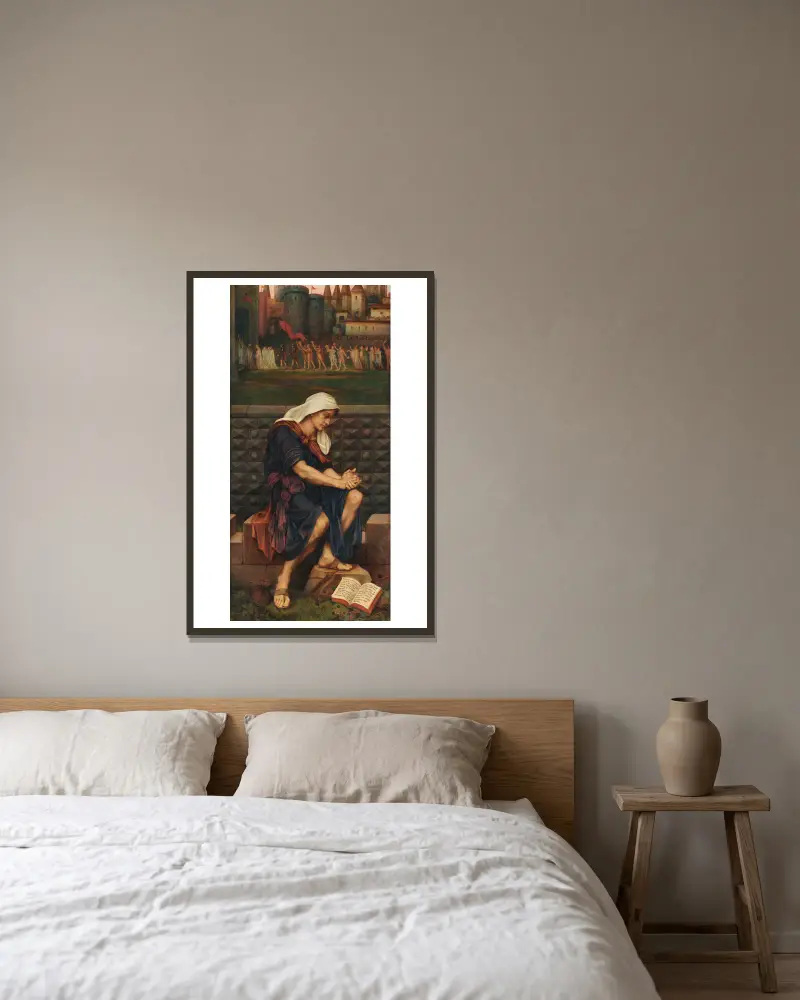 The Poor Man who Saved the City av Evelyn De Morgan inramad på en vägg