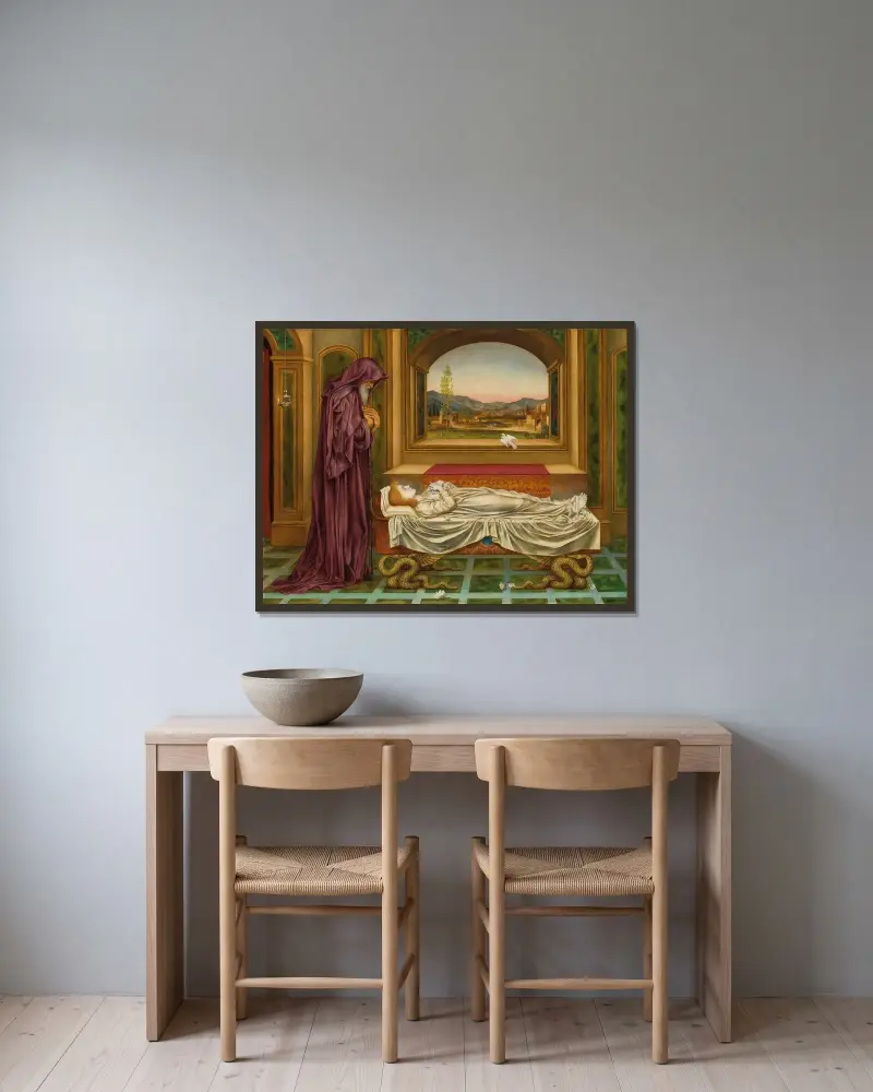 Der wandernde Jude; „Die von den Göttern geliebt werden, sterben jung“ von Evelyn De Morgan gerahmt an einer Wand