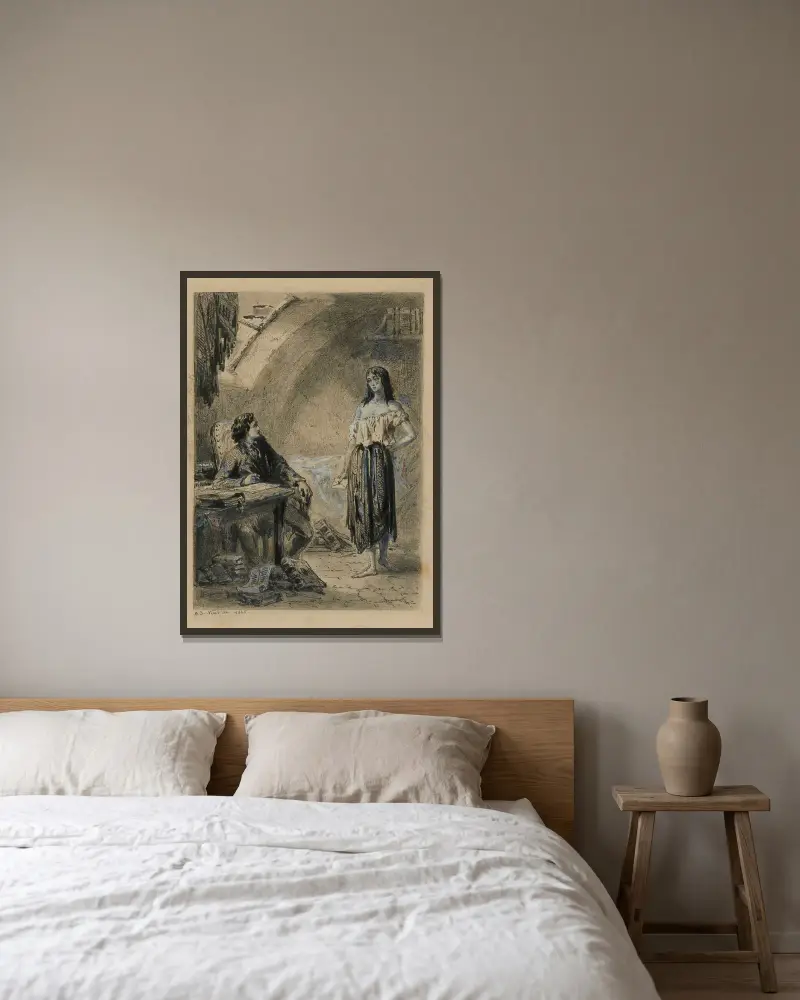 Eponine chez Marius Une rose dans la misère av Alphonse Marie de Neuville inramad på en vägg