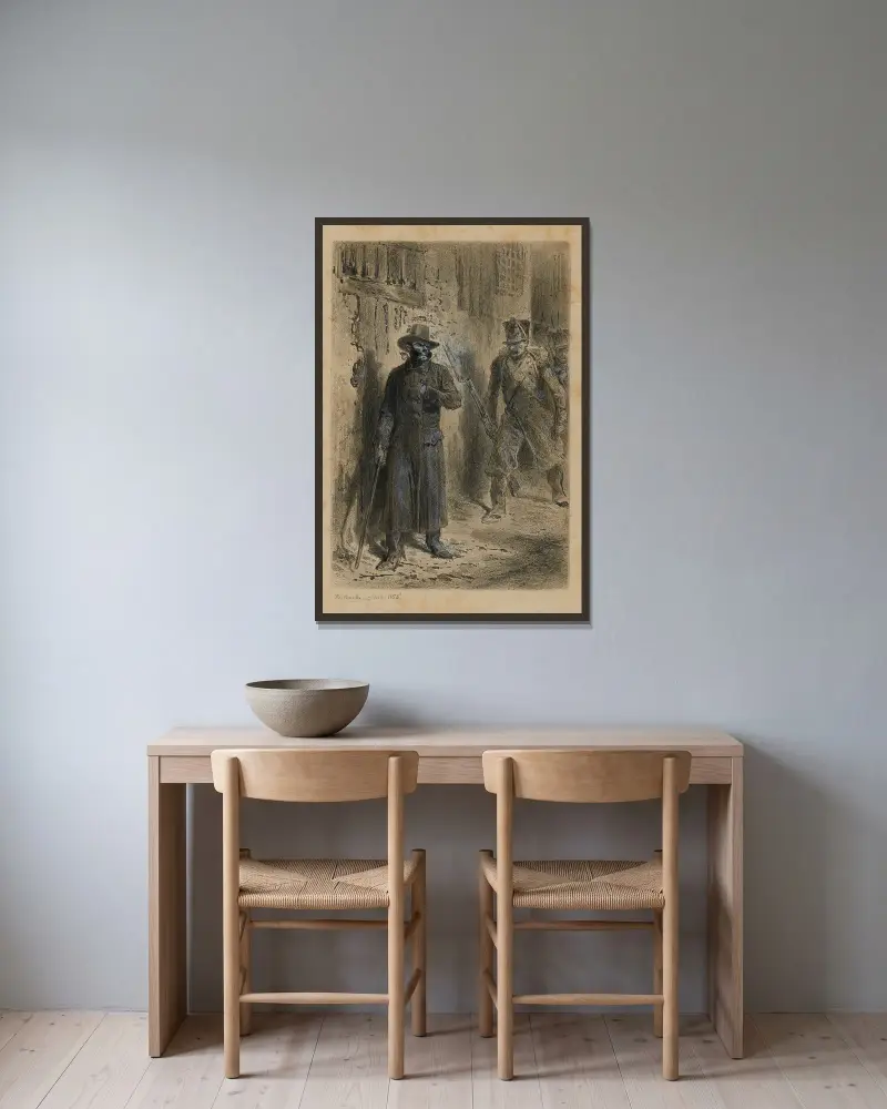 Javert sur les traces de jean Valjean Où il est expliqué comment Javert a fait buisson creux av Alphonse Marie de Neuville inramad på en vägg