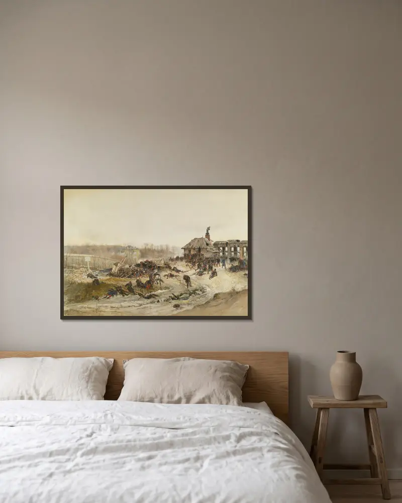 Kalkugnen; en studie till panoramat över slaget vid Champigny av Alphonse Marie de Neuville inramad på en vägg