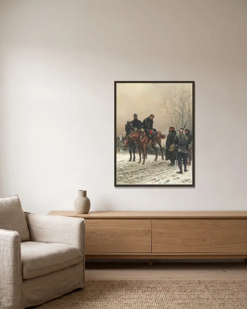 Der Gruß von Alphonse Marie de Neuville gerahmt an einer Wand