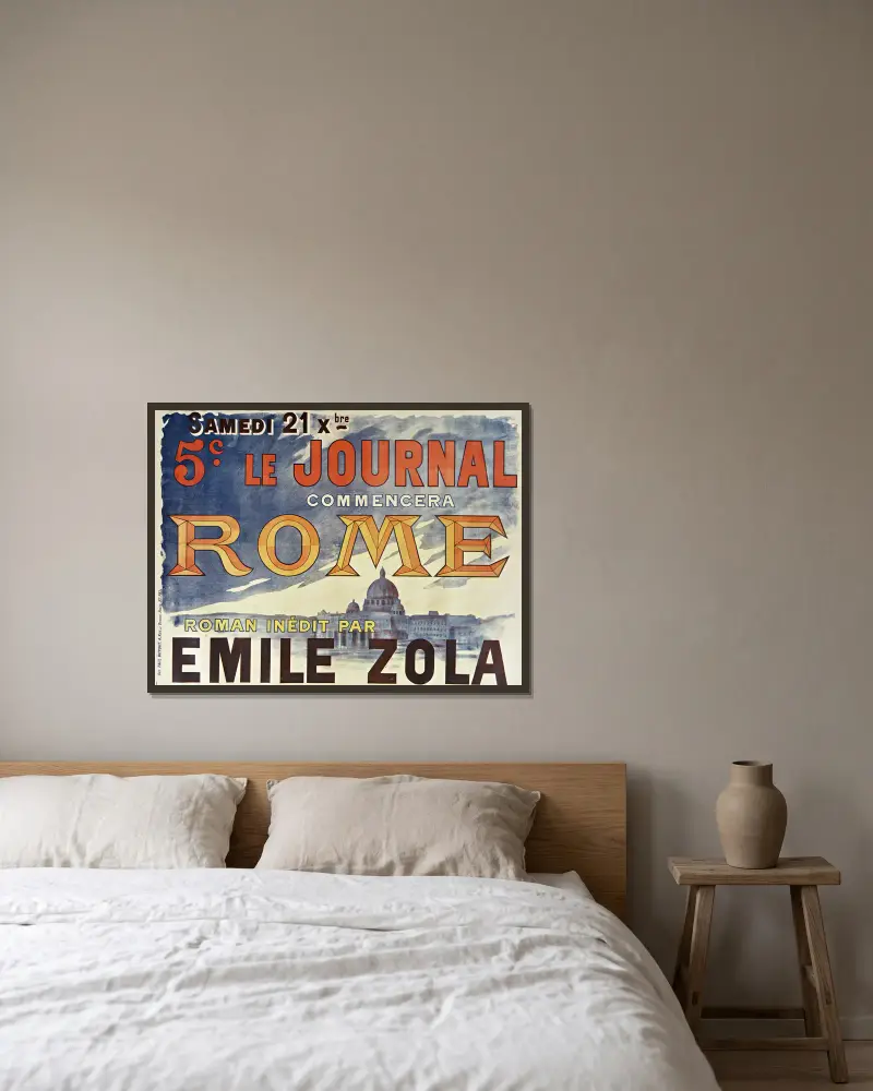 Samedi 21 Xbre [décembre] Le Journal commencera Rome, roman inédit par Emile Zola av Pal (Jean de Paleologue) inramad på en vägg