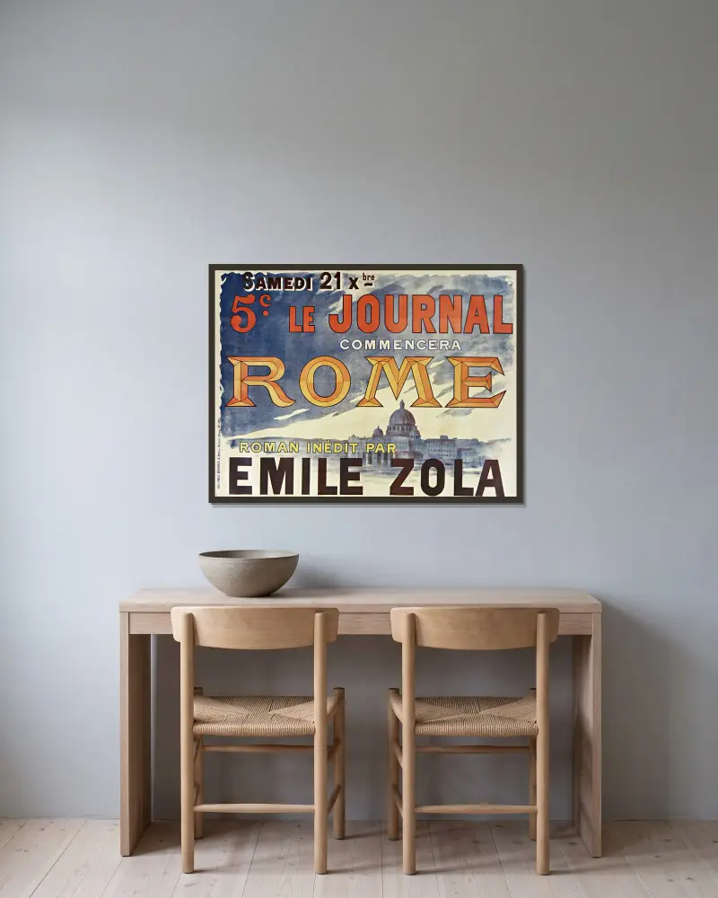 Samedi 21 Xbre [décembre] Le Journal commencera Rome, roman inédit par Emile Zola av Pal (Jean de Paleologue) inramad på en vägg