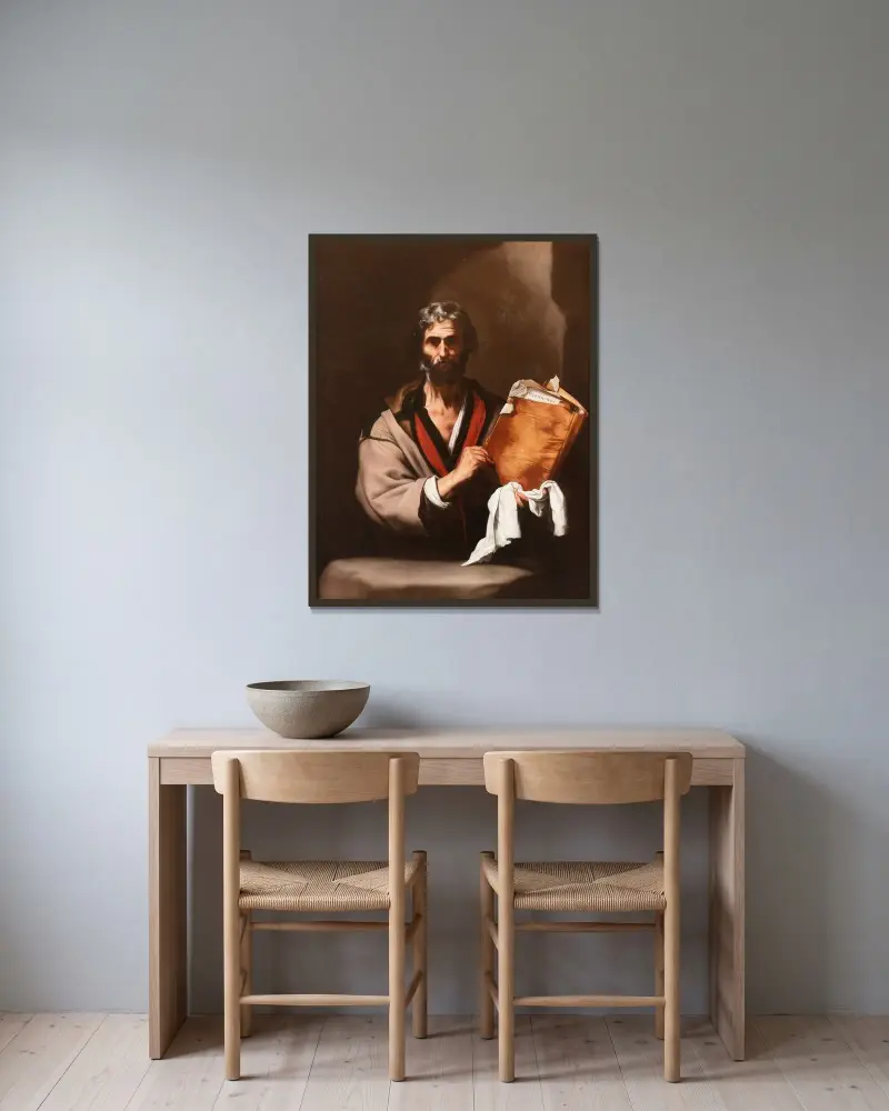 En filosof av Jusepe de Ribera inramad på en vägg